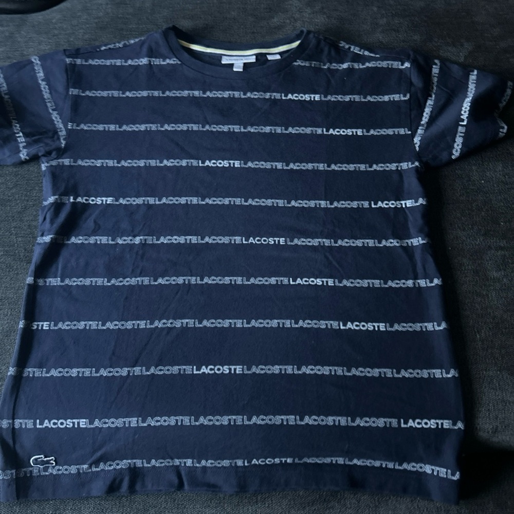 Lacoste Boys Youth Cotton Jersey  T-shirt Contrast Logo Print All over Size 12